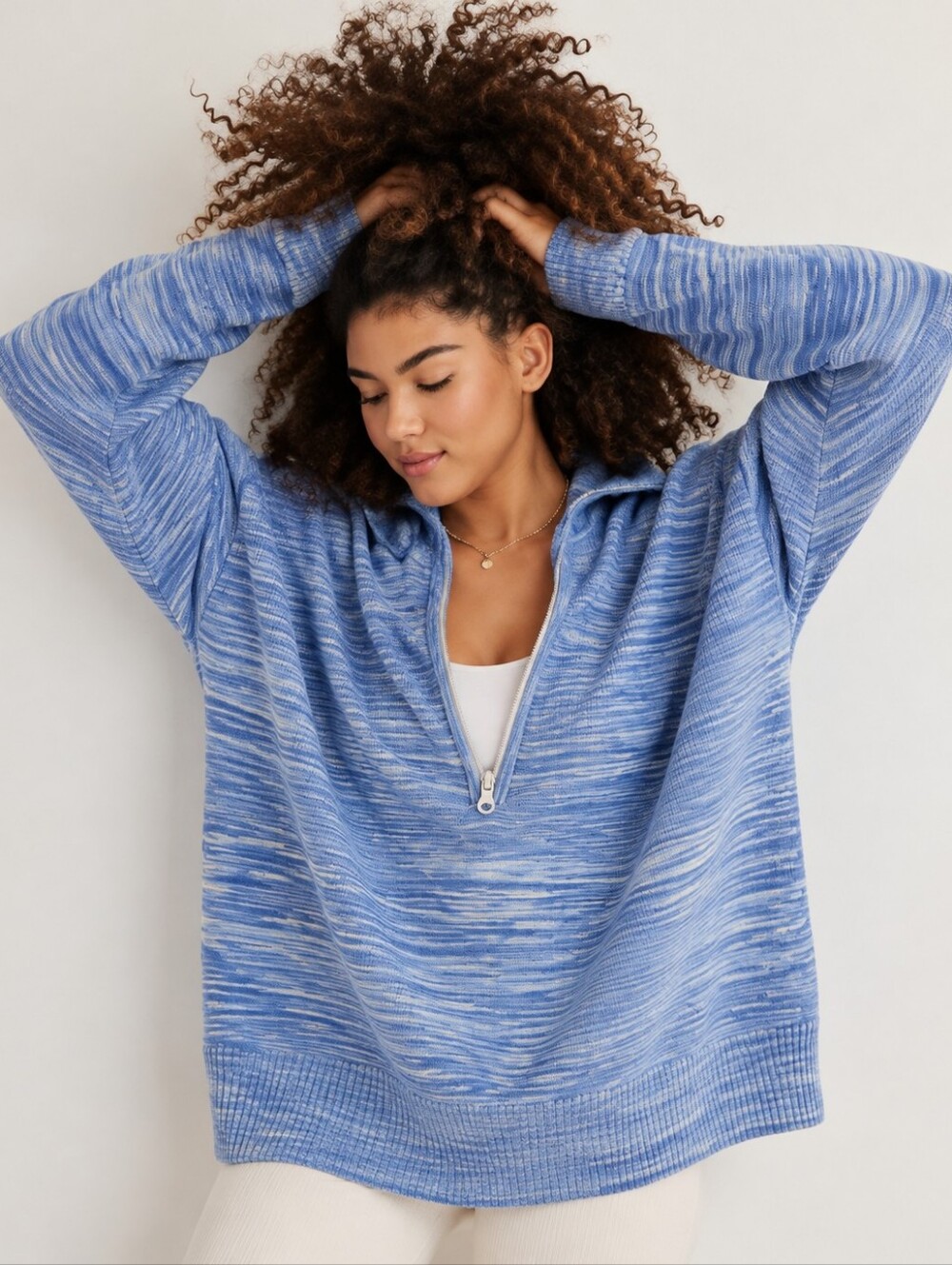 OFFLINE by Aerie Oversized Blue Space-Dye Quarter-Zip Sweater XL